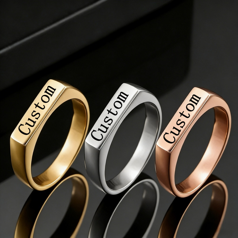 Women Accessories Logo - Customized Engrave Name Photo Ring Stainless